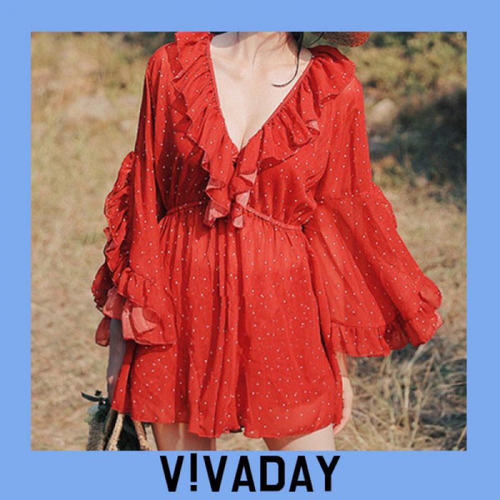 VIVA-O122 셔링도트수영복