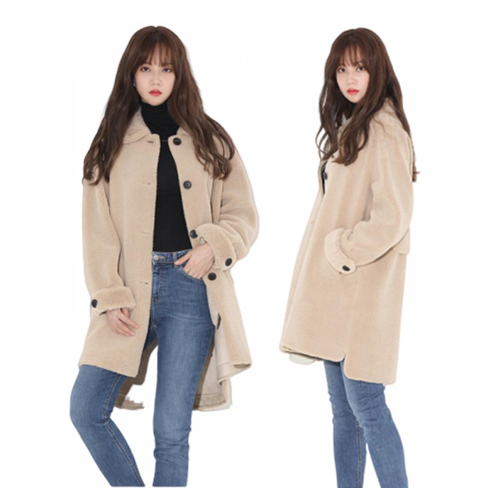 겨울 여성 포버튼 카라넥 양털코트 보온 여자코트