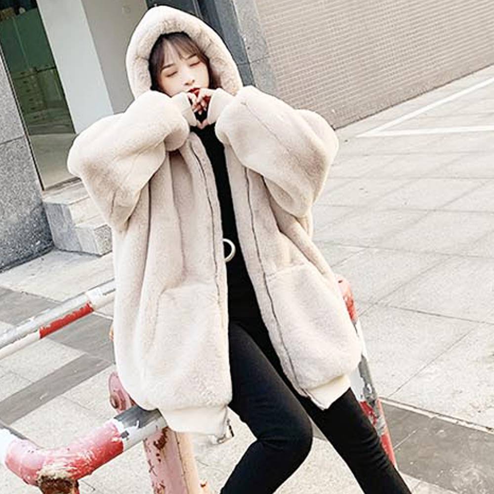 스타일리쉬 겨울 여자 아우터 뽀송 털 자켓 후드집업