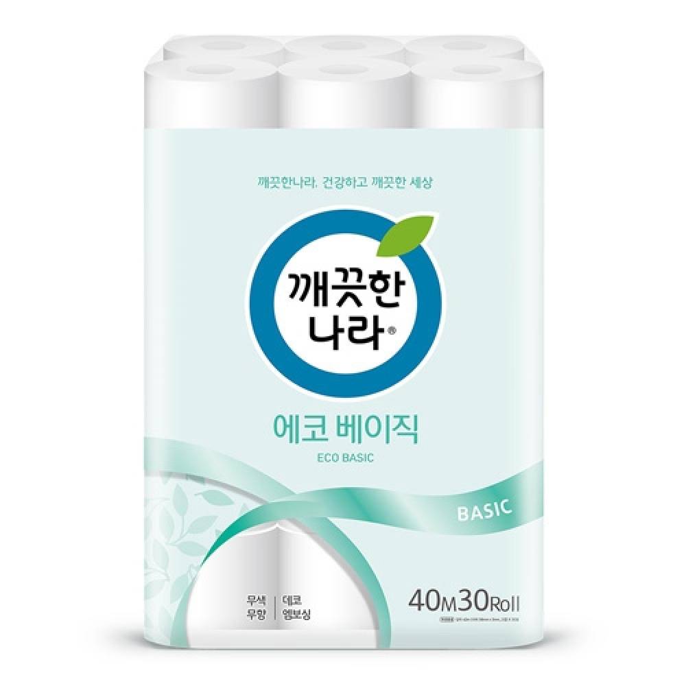 깨끗한나라 에코 베이직 화장지 40MX30롤 3롤입1박스