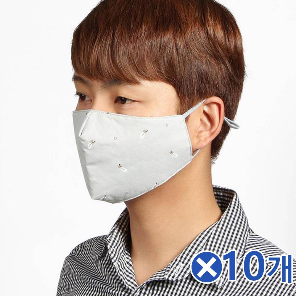 도톰한 깃털패턴 3겹필터 면마스크 그레이x10개