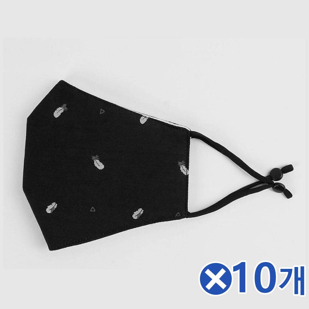도톰한 깃털패턴 3겹필터 면마스크 블랙x10개